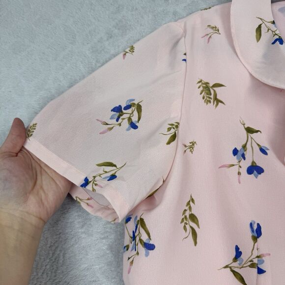 Vtg Peplum Ruffle Top 14 Large Powder Pink Floral Fairy Coquette Soft Grunge Y2K - Picture 4 of 14